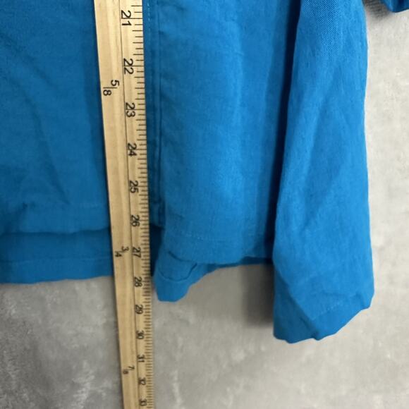 Fridaze Top Turquoise Blue Linen Popover Blouse XL Lagenlook Asymmetric Artsy - Picture 9 of 9